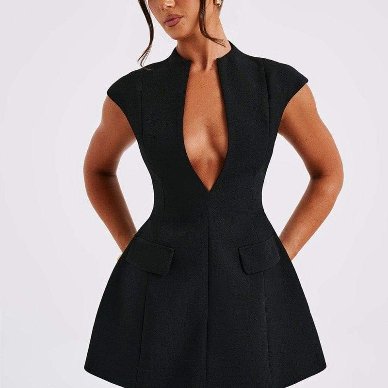 Evelyn Cap Sleeve Pleated Mini Dress
