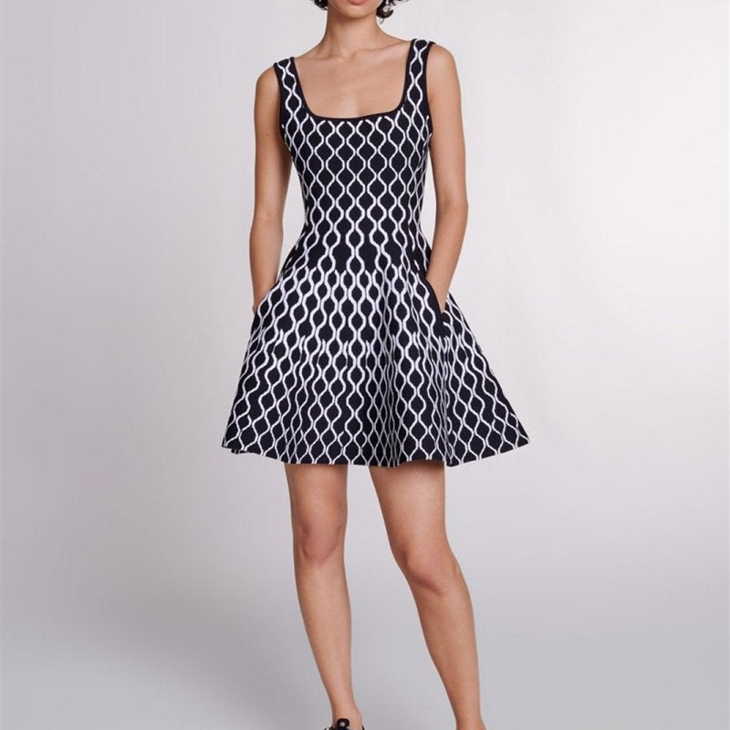 Mona Abstract Print Square Neck Mini Knit Dress