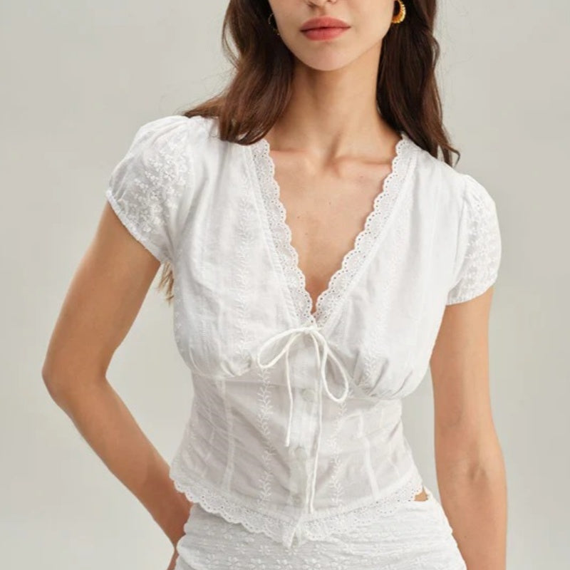 White Textured Cap Sleeve Top