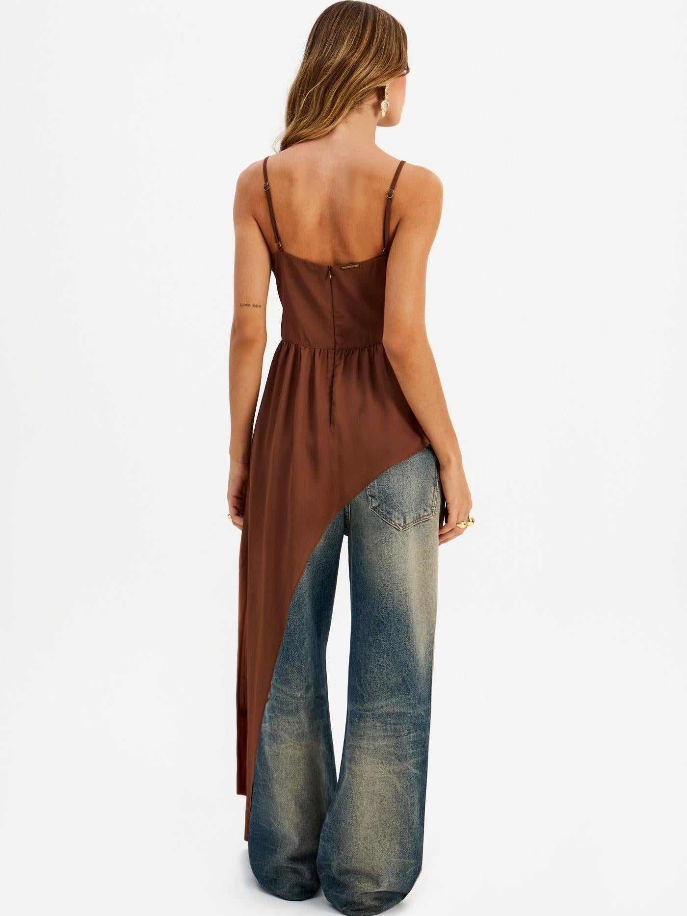 Blusa Asymmetrical Lace-Trim Cami Top