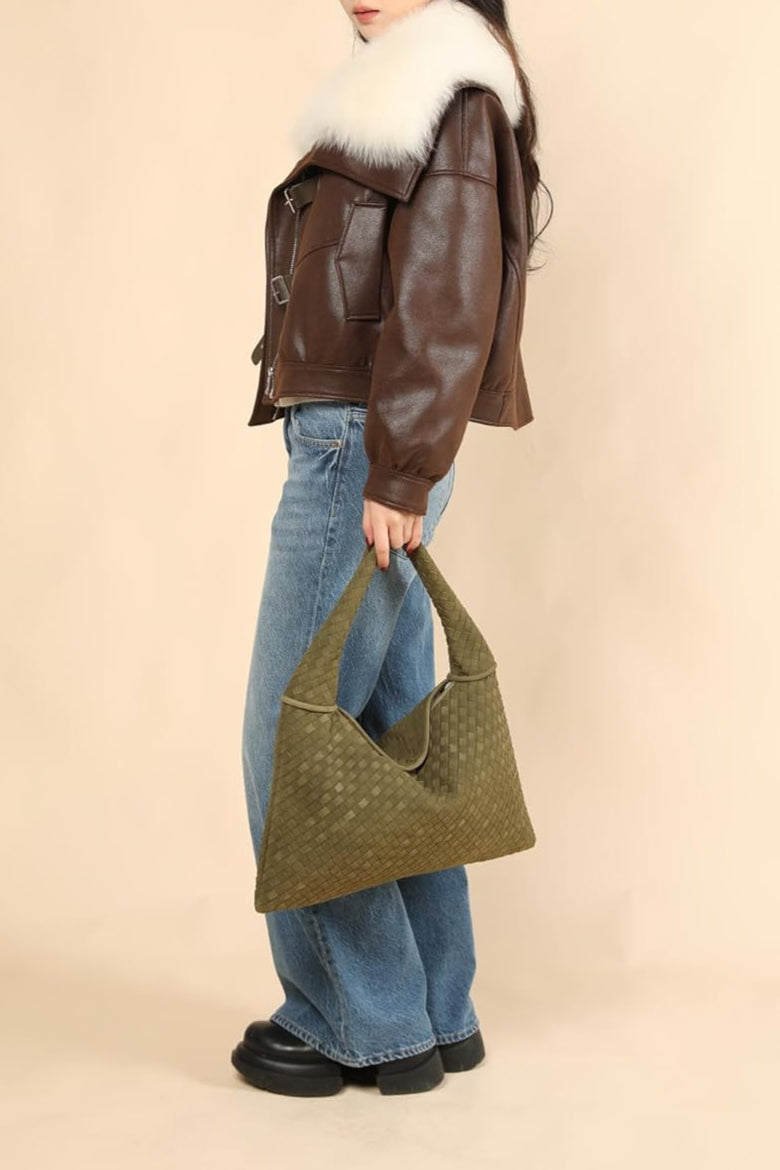 Tory Large Woven Suede Bag