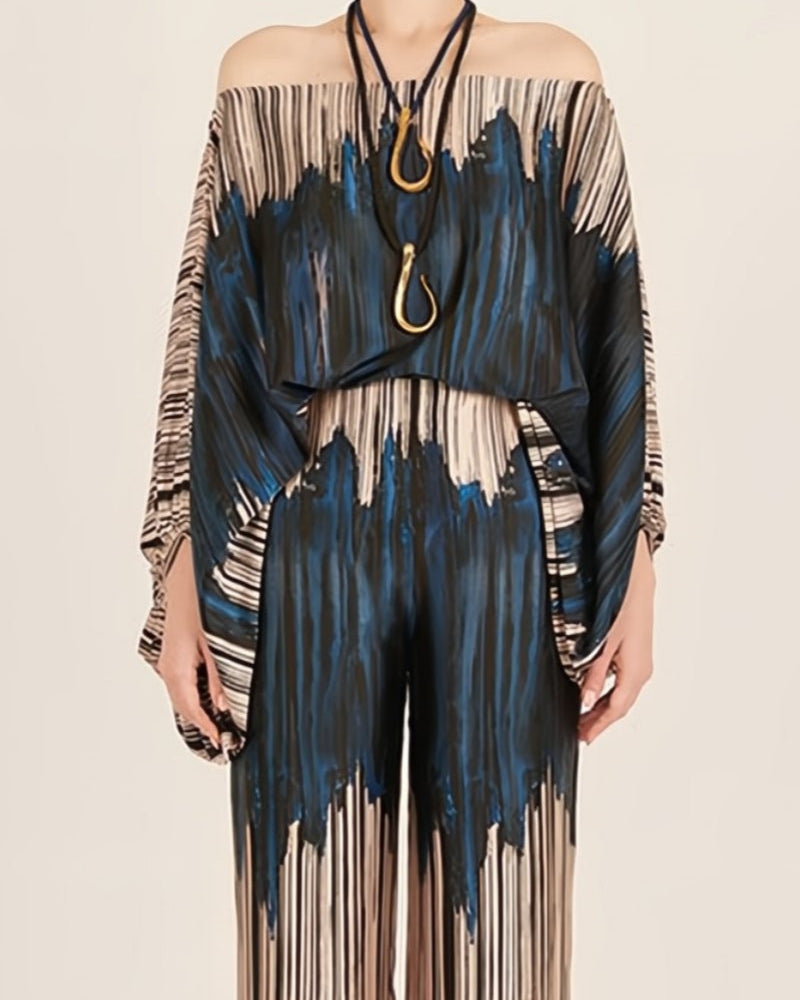 Abstract Waves Two-Piece Set - Blue-Brown