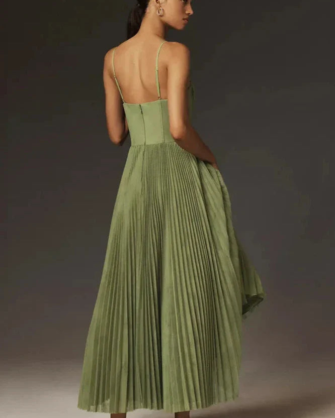 Bustier Pleated Tulle Fit & Flare Midi Dress