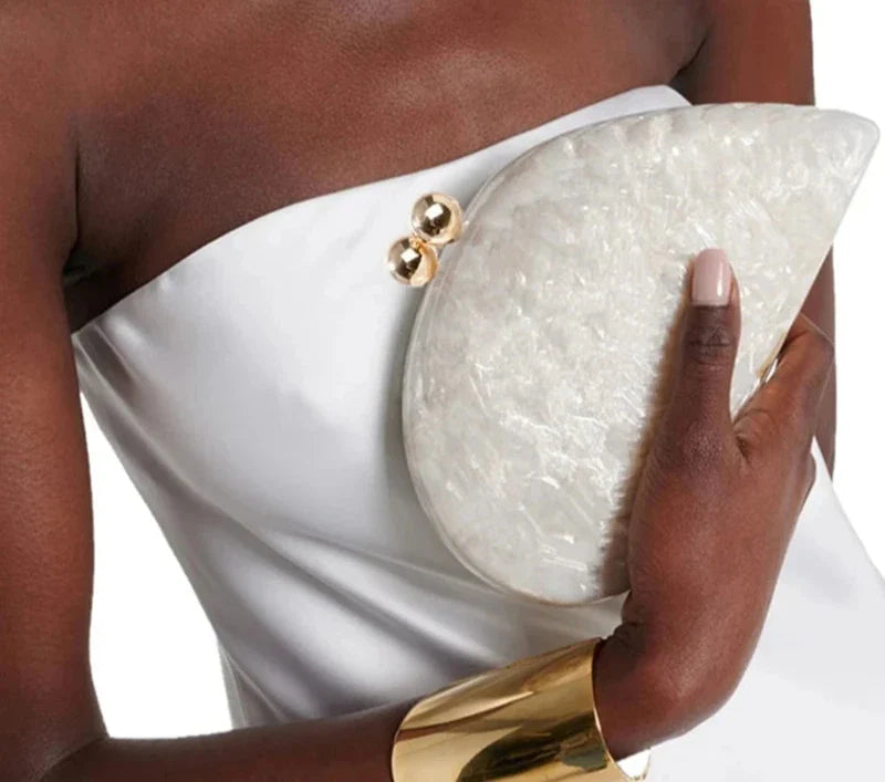 Ariel Acrylic Pearlescent Shell Clutch Bag