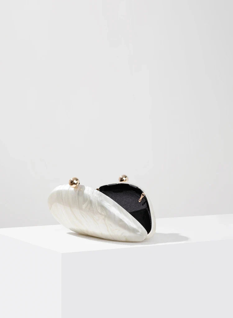Ariel Acrylic Pearlescent Shell Clutch Bag