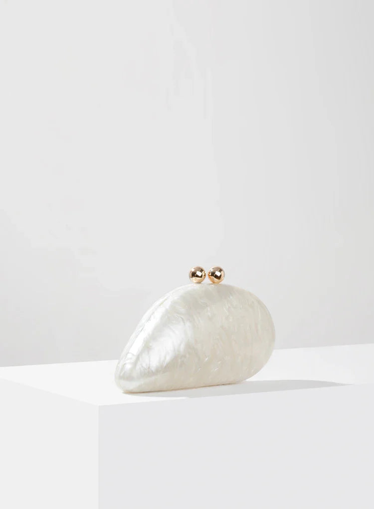 Ariel Acrylic Pearlescent Shell Clutch Bag