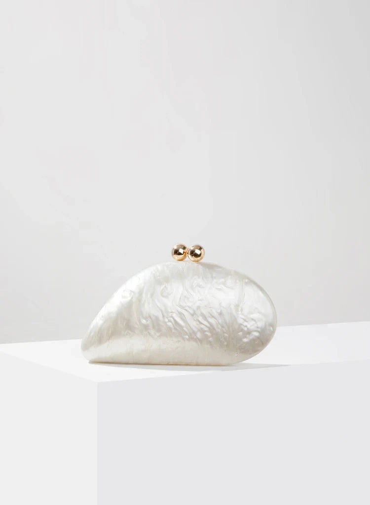 Ariel Acrylic Pearlescent Shell Clutch Bag