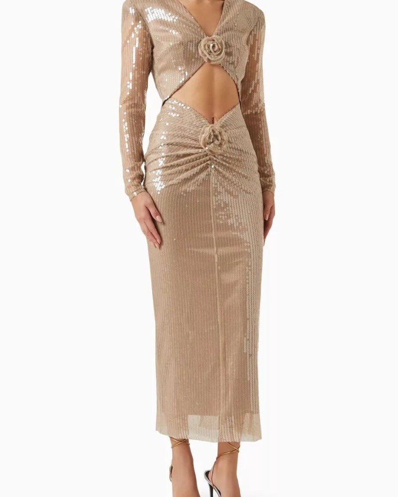 Cathy Flower Sequins Midi Dress