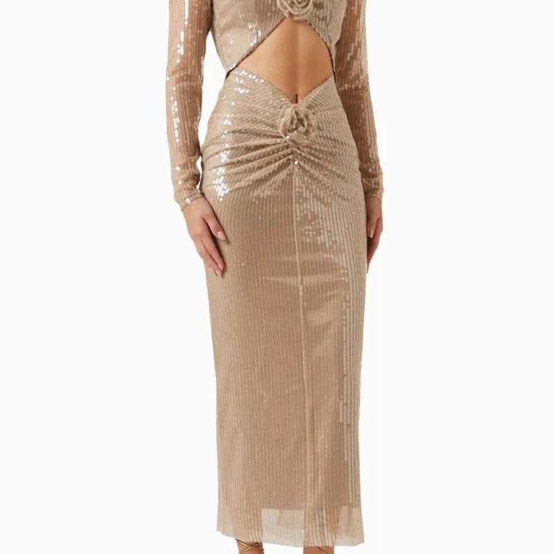 Cathy Flower Sequins Midi Dress