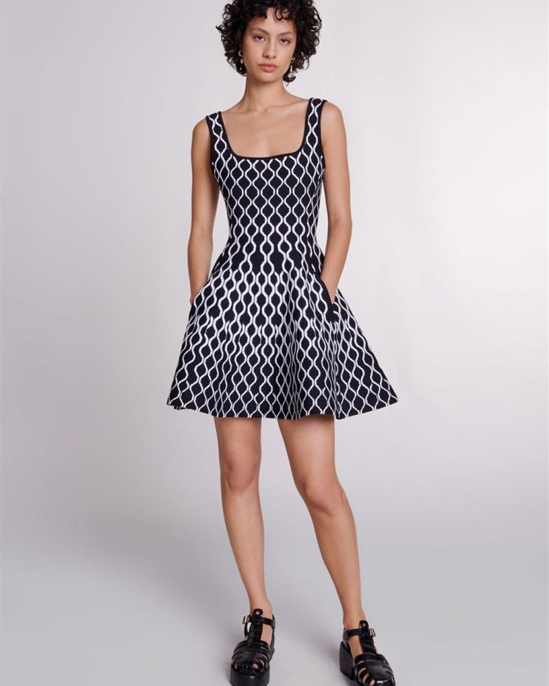 Mona Abstract Print Square Neck Mini Knit Dress