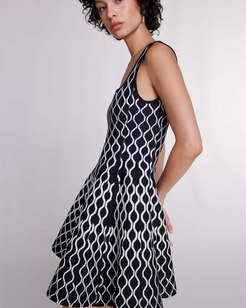 Mona Abstract Print Square Neck Mini Knit Dress