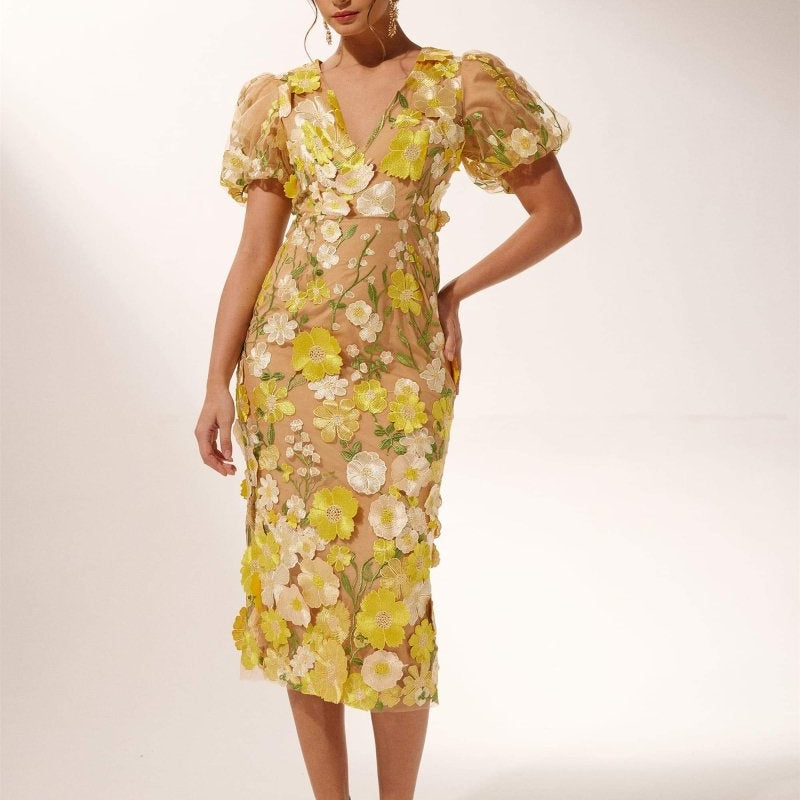 Sally V-neck Floral Midi Dress